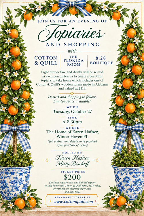 Topiaries & Shopping: An Evening of Creativity, Hospitality & Beautiful Things!