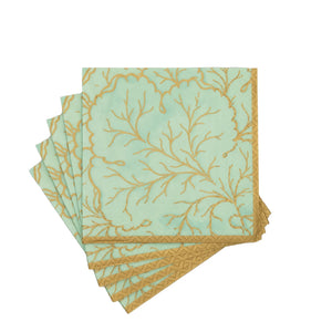 Gilded Majolica Celadon Cocktail Napkins