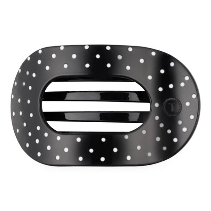 Black Polka Dot Party Large Flat Round Hair Clip