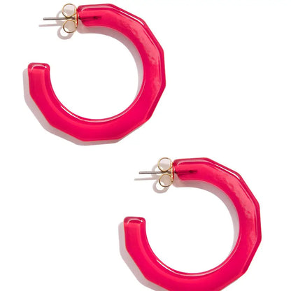 Hot Pink Small Textured Hoop Earring