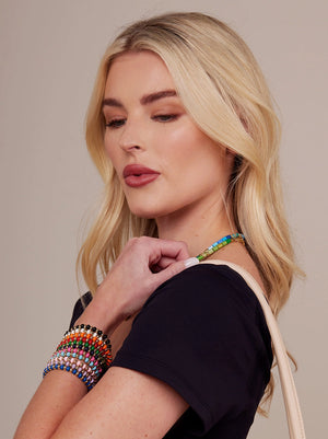 Cobalt Enamel Beaded Stretch Bracelet