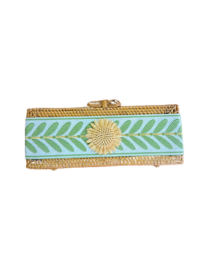Colette- Green Leaf Band Natural Raffia Flower