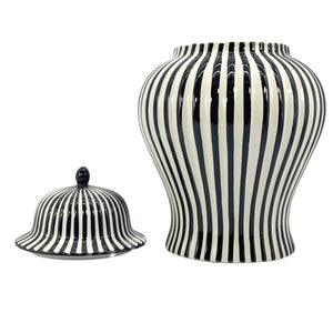 Black Candy Cane Striped Ceramic Vase 18"