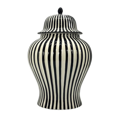 Black Candy Cane Striped Ceramic Vase 18"