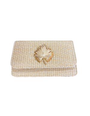 Rudy Straw Clutch- Gold Charm Palm Leaf