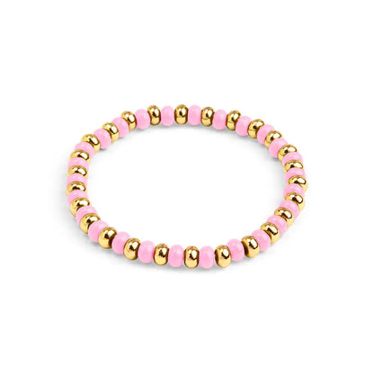 Pink Enamel Beaded Stretch Bracelet