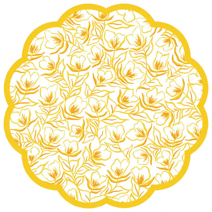 Golden Flower Yellow Scalloped Paper Placemats | Set of 24