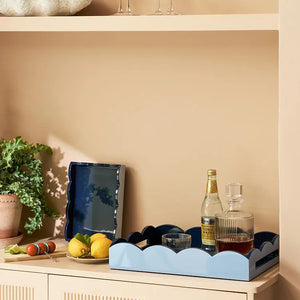 Pale Denim & Navy Lacquered Scallop Medium Two-Tone Tray