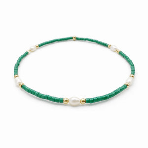 Game Day - Pearl, Green & Gold Bracelet