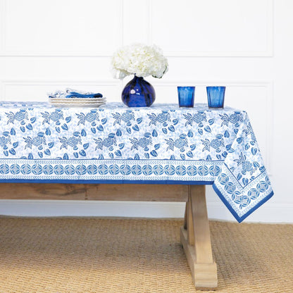 Pineapple Party Blue & White Tablecloth 90" Round