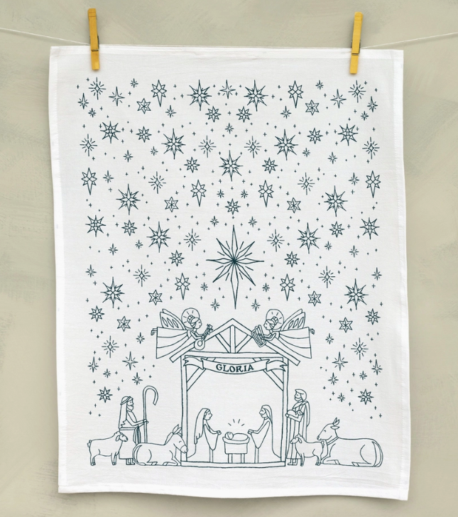 Nativity scene with angels and stars on a white background