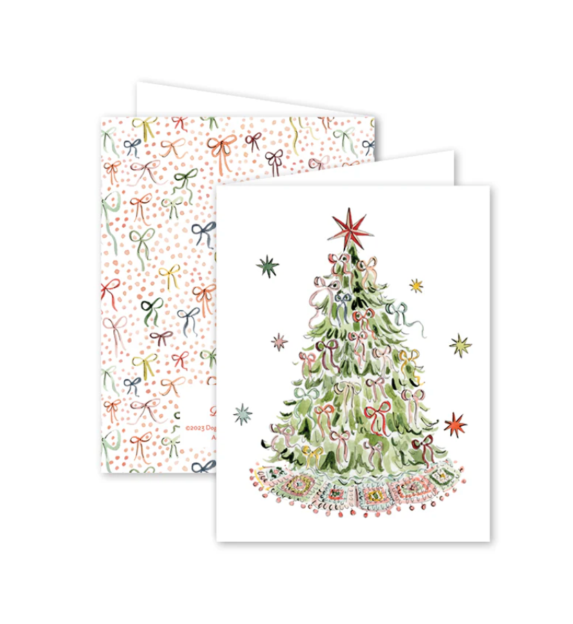 Two Christmas-themed greeting cards with decorative designs on a white background
