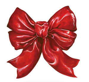 Red bow die cut placemat on a white background