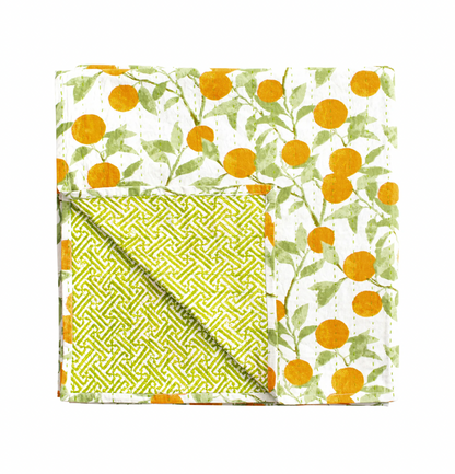 Reversible Kantha Table Cover in Orange Grove