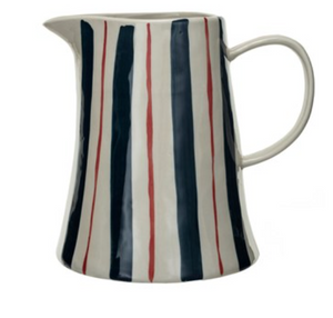 2 Quart Hand-Painted Stoneware Pitcher w/ Stripes