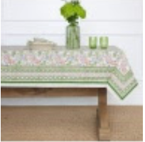 Tablecloth with floral pattern on a table