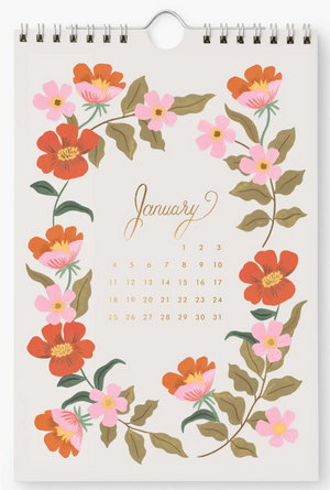 Calendar with floral design and 'January' text on a white background