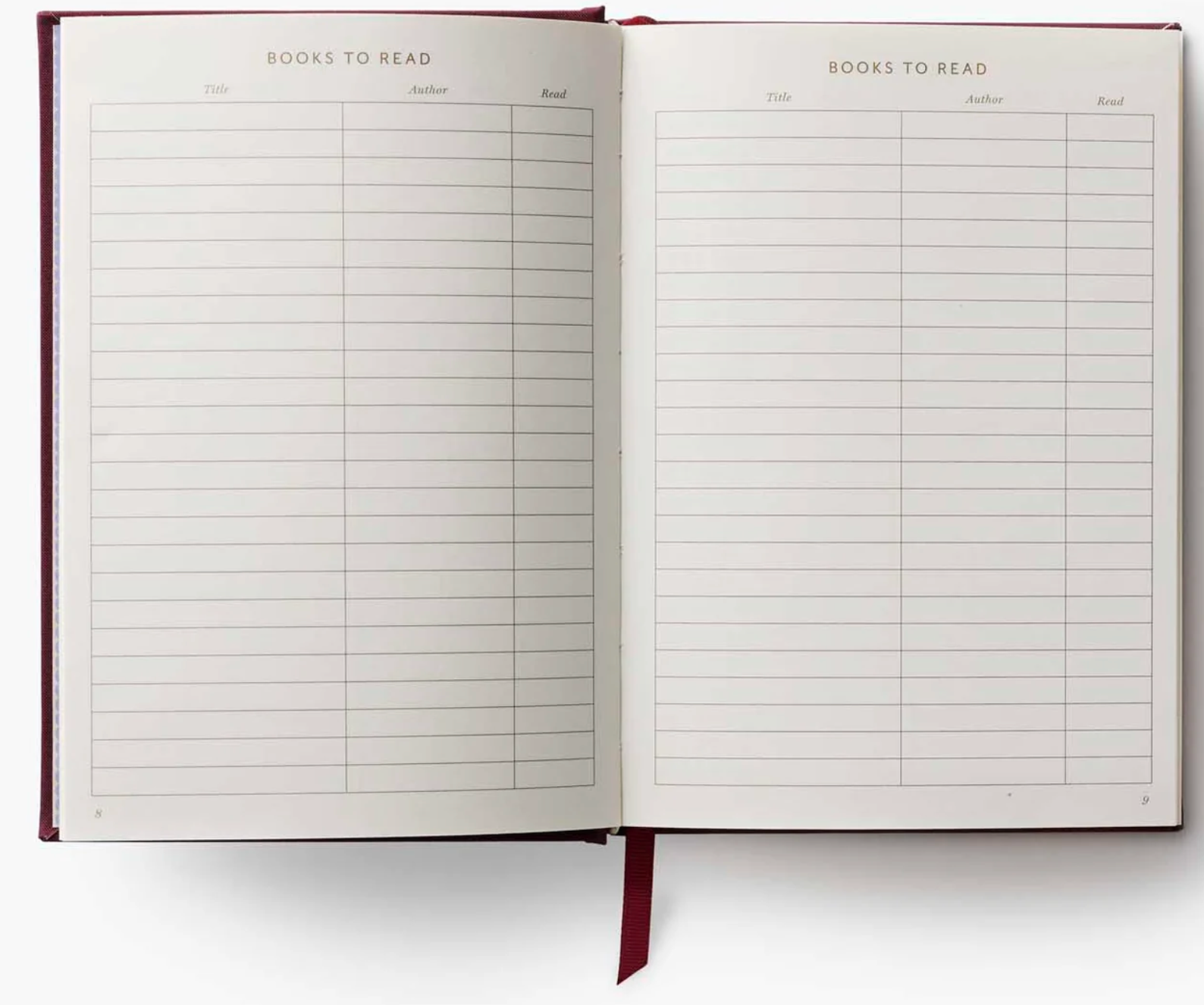 Open notebook with 'Books to Read' list on white background