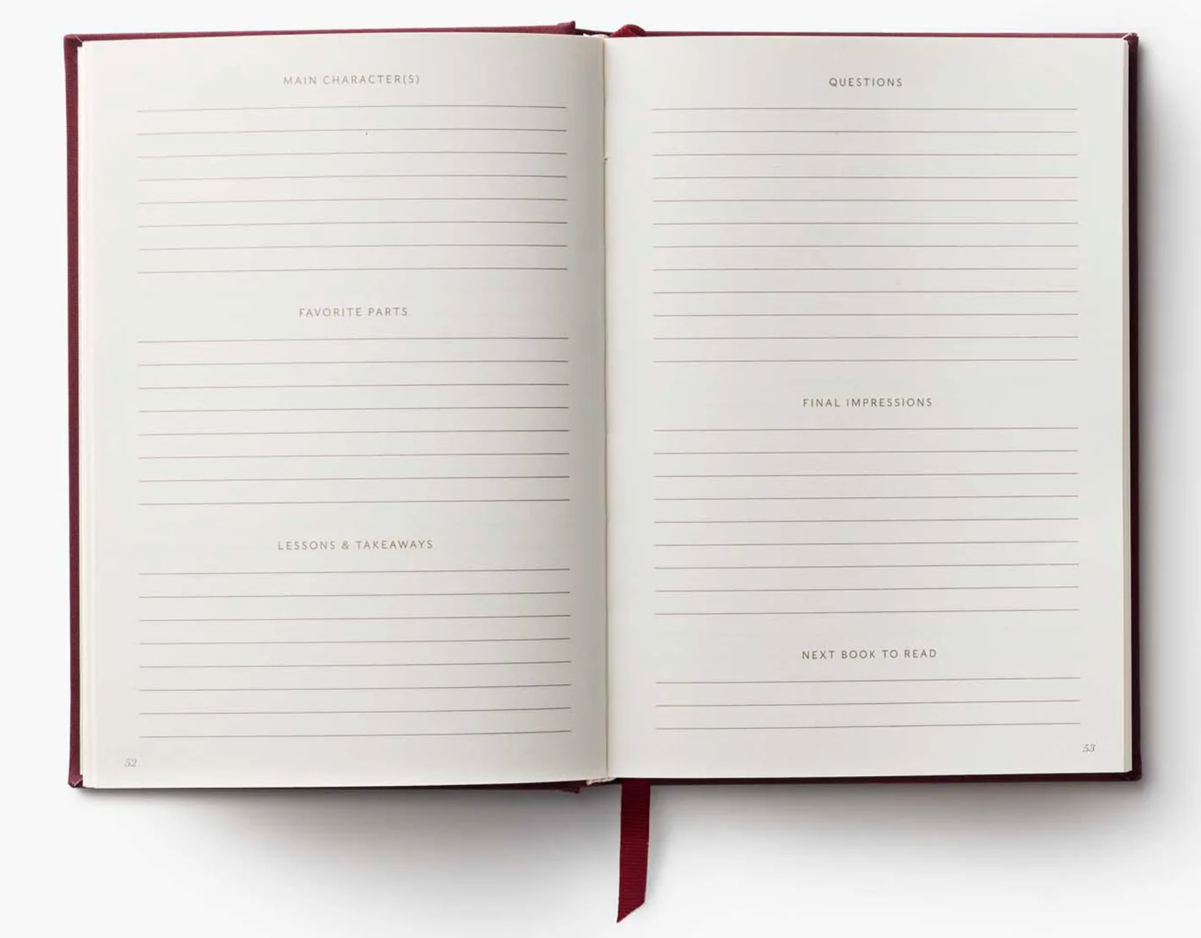Open notebook with lined pages on a white background