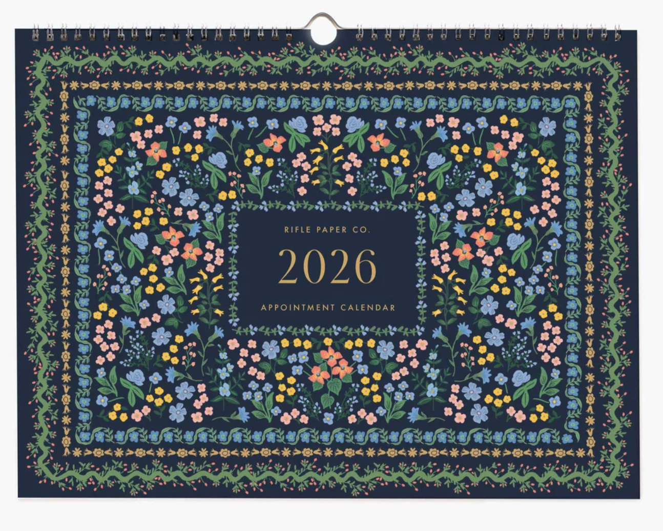 2026 appointment calendar with floral design on a dark blue background