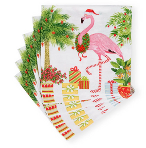 Christmas Flamingos Paper Cocktail Napkins