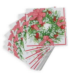 Ribbon Stripe Wreath Cocktail Napkins