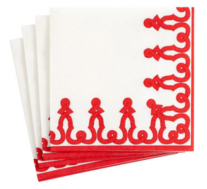 Dessin Passementerie Paper Linen Cocktail Napkins in Red
