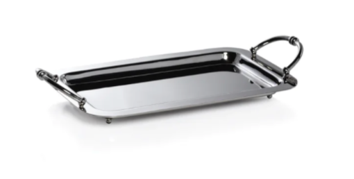 Silver tray with handles on a white background