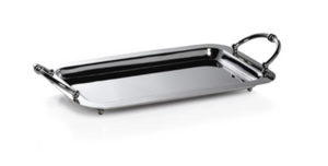 Silver tray with handles on a white background
