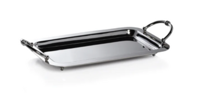 Silver tray with handles on a white background