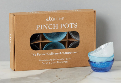 Blue Tones Glass Pinch Pots Boxed 6 Piece