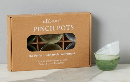 Green Tones Glass Pinch Pots Boxed 6 Piece