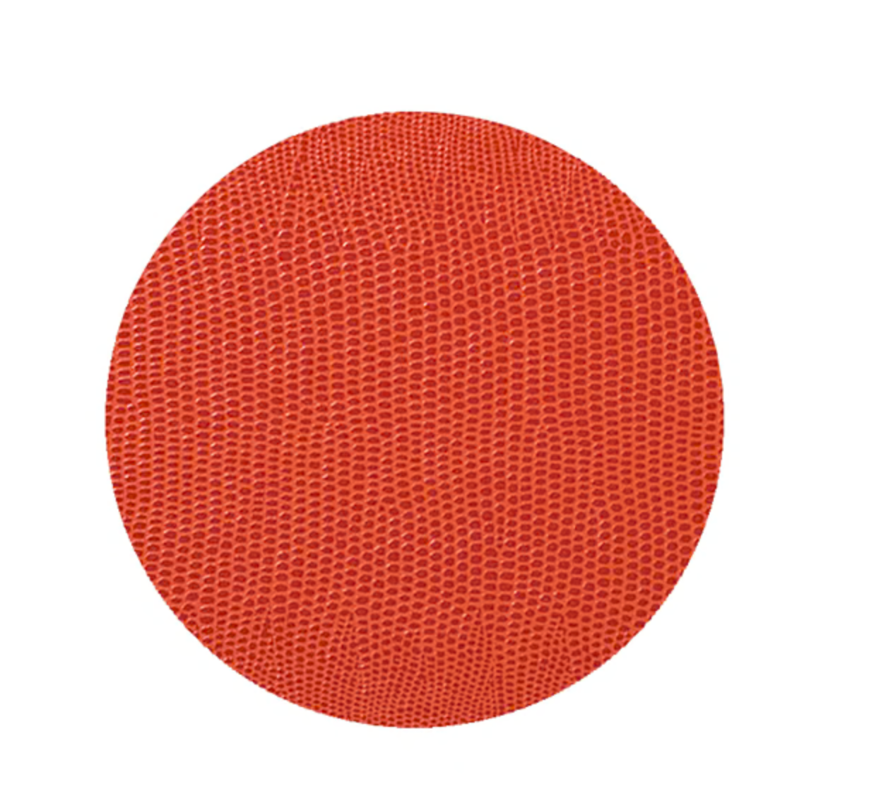 Red circular object with textured surface on a white background