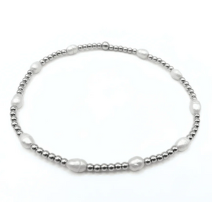 Petite Patterned Rice Pearl Bracelet- Sterling Silver