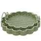 Weather Wicker Scalloped Edge Green Round Serving Tray - s/2