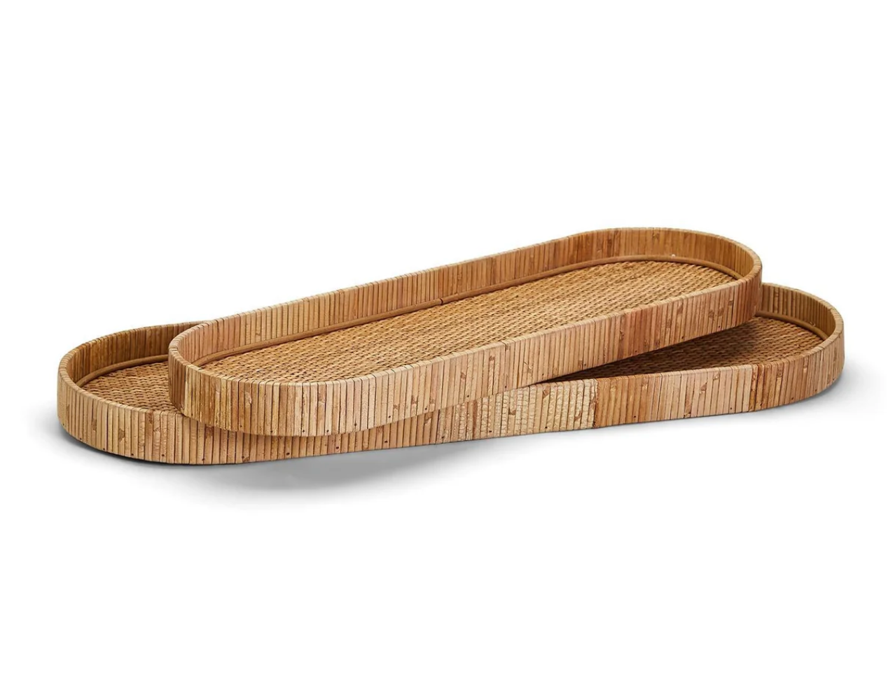 Two oval wooden trays on a white background