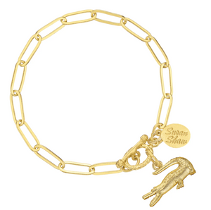 Gold PaperClip Alligator Charm Bracelet