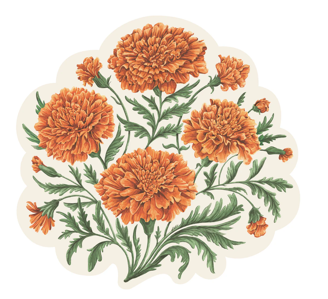 Decorative paper placemat with orange floral design on a white background