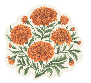 Decorative paper placemat with orange floral design on a white background