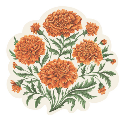 Decorative paper placemat with orange floral design on a white background