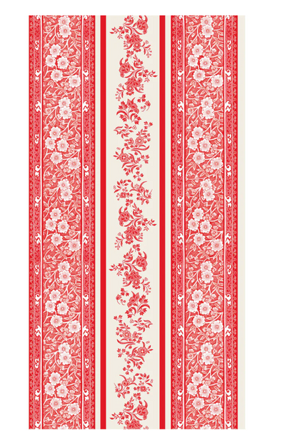 Red and white floral striped pattern on a white background