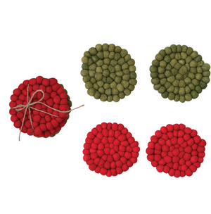 Wool ball Coasters, Red Green