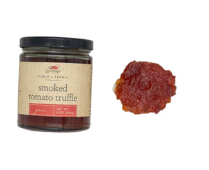 Jar of smoked tomato truffle with a sample on a white background