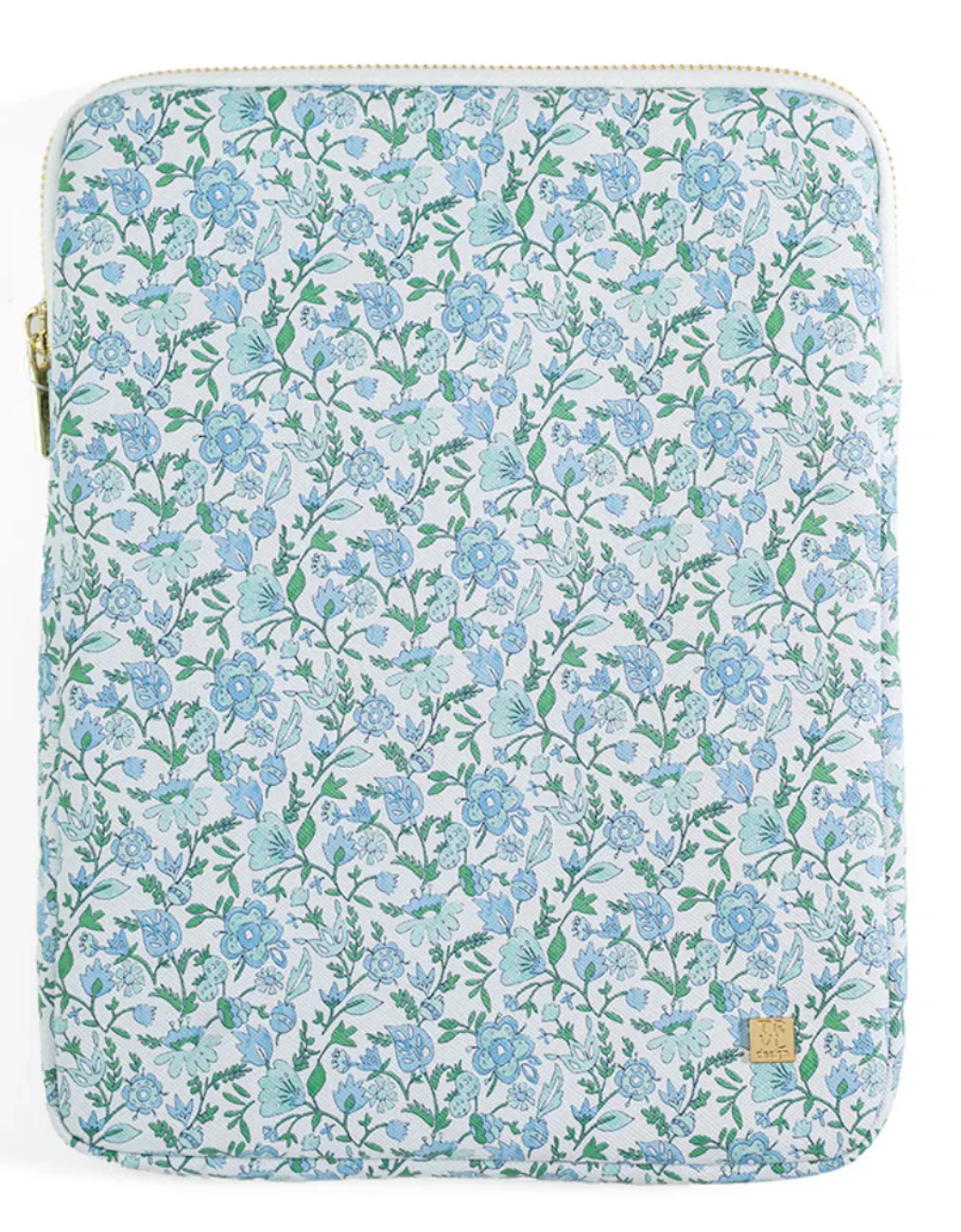 Floral patterned pouch with a zipper on a white background