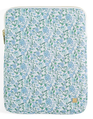 Floral patterned pouch with a zipper on a white background
