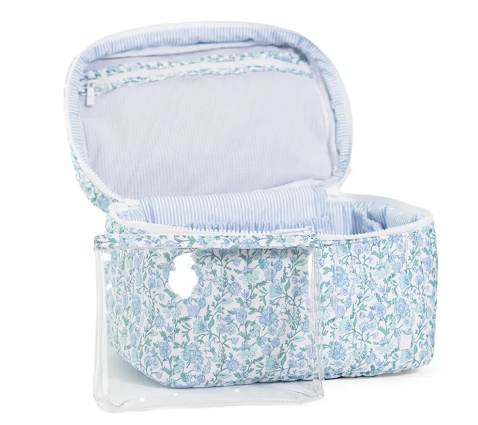 Floral-patterned case with a clear front on a white background