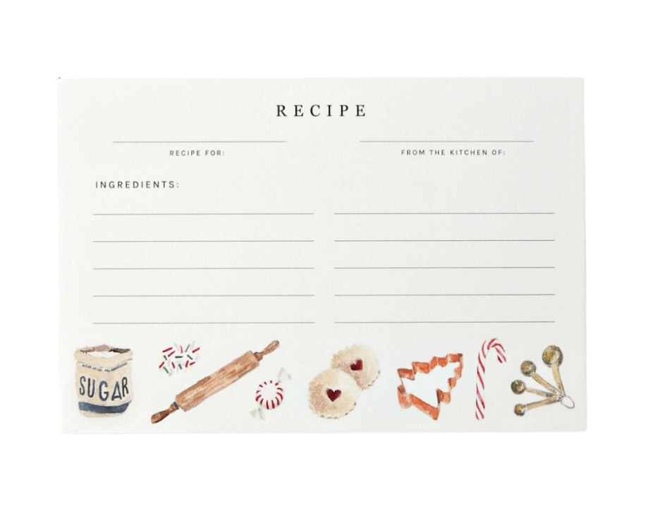 Recipe card with illustrations of kitchen items on a white background