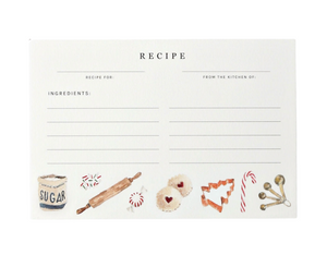 Recipe card with illustrations of kitchen items on a white background