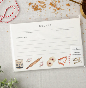 Set of recipe cards with illustrations on a textured surface
