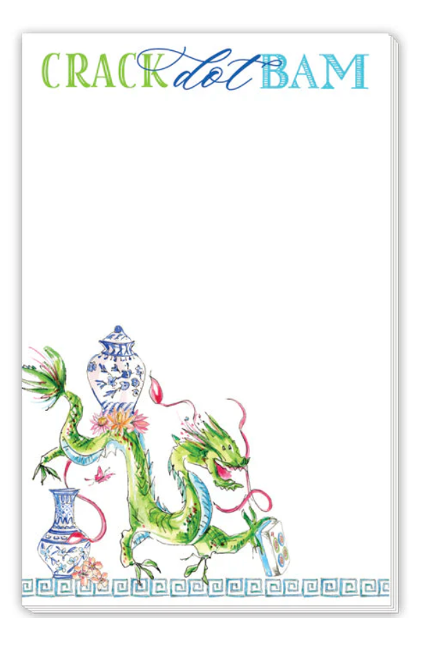 Card with a green dragon design and 'CRACK dot BAM' text on a white background